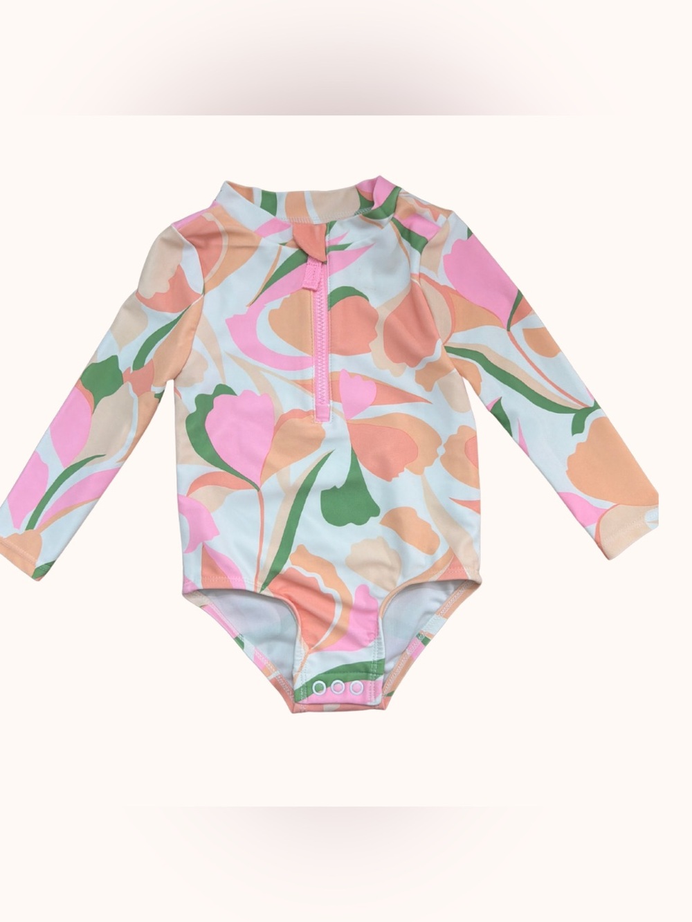 Carter's Pink Peach Floral Long-Sleeve One-Piece Swimsuit